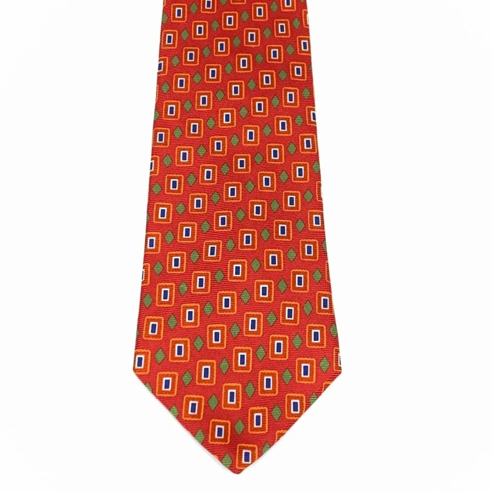 Brooks Brothers Makers Textured Tie Dark Orange Green White Blue Silk Necktie